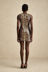 Fleur brown leopard-print lace sequinned mini dress