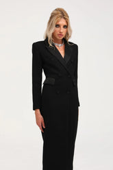 Eithne black double-breasted long coat