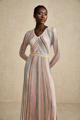 Mathilde metallic pleated midi dress in Pink