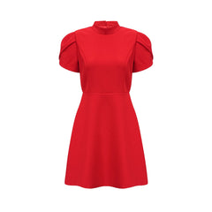 Anna red petal-sleeve cut-out bow mini dress