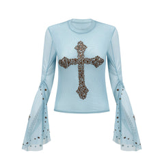 Émmanuelle semi-sheer stud-embellished top