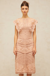 Fleur floral-embroidered lace midi dress in Pink