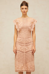 Fleur floral-embroidered lace midi dress in Pink
