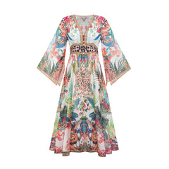 Éva pattern-print V-neck midi dress