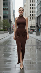 Maison Celie Halter Ruched Evening Gown 2025