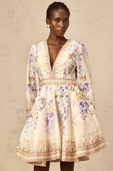 Abbie neutrals lilac-print V-neck mini dress