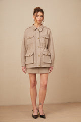 Clarisse khaki wool twill jacket & culottes matching set