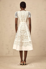 Clémence white flower-embroidery midi dress