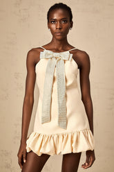 Hannah neutrals bow rhinestone mini dress