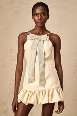 Hannah neutrals bow rhinestone mini dress