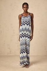 Irina blue zigzag-woven pointelle-knit maxi dress