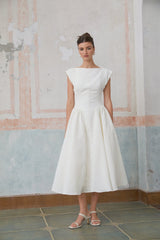 Amandine white open-back cap-sleeve midi dress
