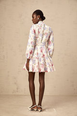 Maia tied-waist floral-print mini dress in White