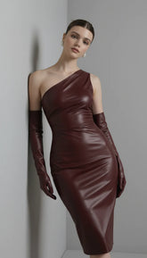 Maison Celie One-Shoulder Leather Evening Dress