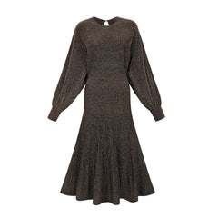 Cordélia brown metallic-threading ribbed midi dress