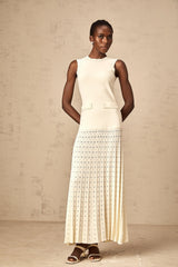 Donatienne white faux-pearl knitted maxi dress