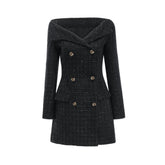 Erin black double-breasted coat dress