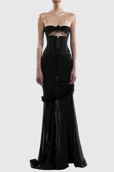 Laythan Mesh Cutout Corset Maxi Dress - Black