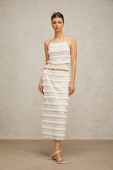 Héloïse off-white floral-lace ruffled top & skirt matching set