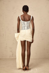 Gabrielle neutrals bowknot floral-lace-penal mini dress