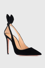 Crisia Bow Tie Velvet Pumps - Black