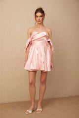 Alice pink off-shoulder puff satin mini dress