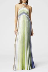 Fltya Halter Metallic Gradient Knit Maxi Dress - Green