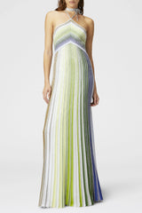 Fltya Halter Metallic Gradient Knit Maxi Dress - Green