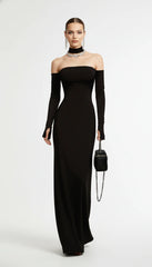 Celie Slim Hollow-Out Long Sleeve Strapless Dress