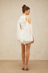 Mailys white floral-lace voile top & shorts matching set