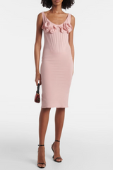 Dinella Floral Appliqué Corset Midi Dress - Pink