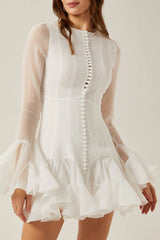 Alberta Semi-sheer Ruffle Mini Dress - White