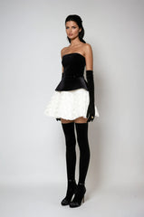 Abda Strapless Floral Layerd Velvet Mini Dress