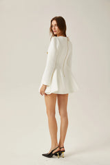 Élise pleated peplum-hem blazer dress in White