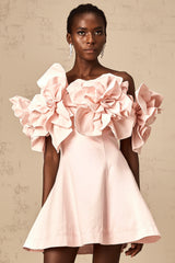 Juliette pink off-shoulder 3D-petal mini dress