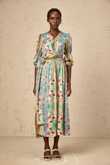 Cerise floral-print wrap midi dress