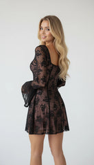 Black Lace Corset Bell Sleeve Mini Dress