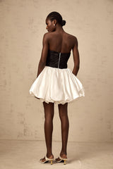 Éliane white lace-panelling puff satin mini dress
