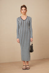 Delphine vertical-stripe knit maxi dress