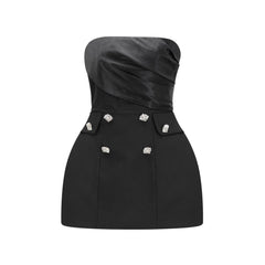Mealla black crystal-button flared mini dress