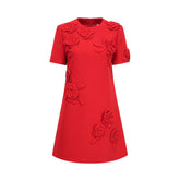 Calista red floral-detail short-sleeve mini dress