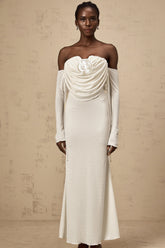 Julia floral-appliqué ruched strapless maxi dress