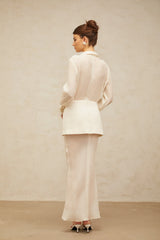 Gisèle white panelled semi-sheer maxi dress