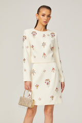 Jeanne white crystal-embellished top & skirt matching set