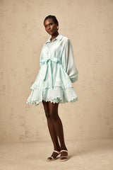 Ivana green lace-panel mini shirt dress
