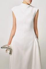 Eorkone Symmetric Drapes Flared Midi Dress - White