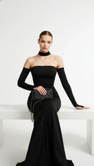 Celie Slim Hollow-Out Long Sleeve Strapless Dress