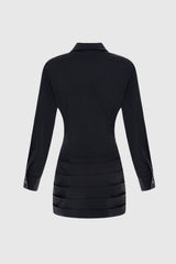 Kretska Cinched-waist Pleated Mini Shirt Dress -Black