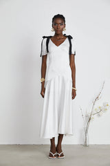 Cyrielle ribbon-detail puff-sleeve maxi dress