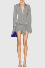 Dehaia Plunge Cutout Ruched Mini Dress - Grey